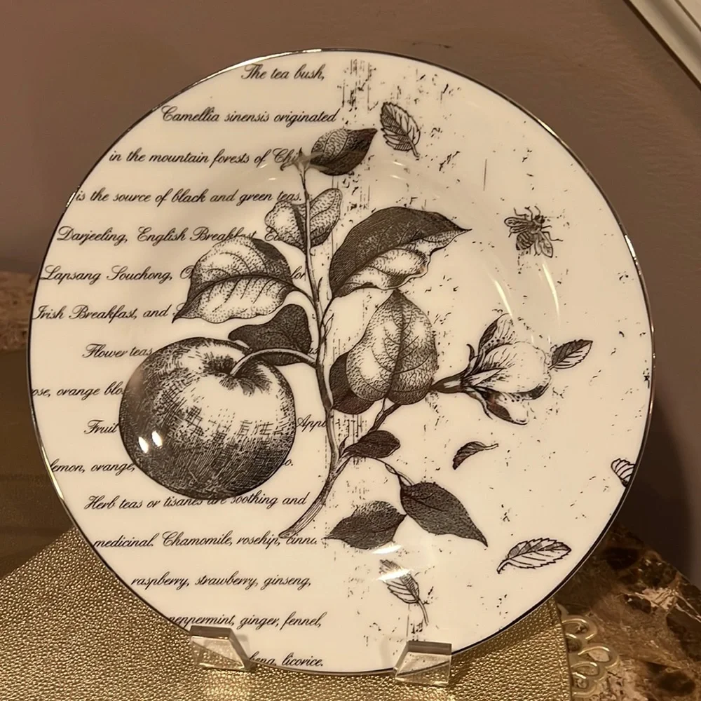 Pottery Barn Silver Fruit Tea Script Plates